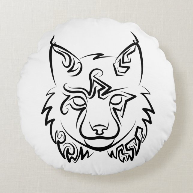 Black and White Tribal Lynx Round Pillow (Front)