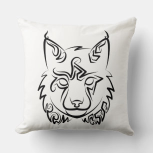 Black and White Tribal Lynx Throw Pillow