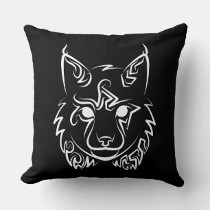 Black and White Tribal Lynx Throw Pillow