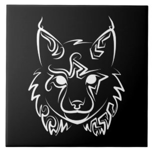 Black and White Tribal Lynx Tile