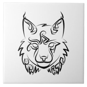 Black and White Tribal Lynx Tile