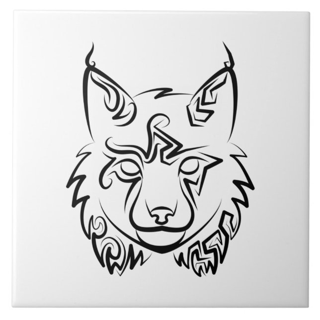Black and White Tribal Lynx Tile (Front)
