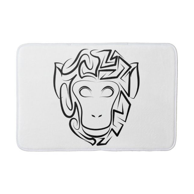 Black and White Tribal Monkey Bath Mat (Front)