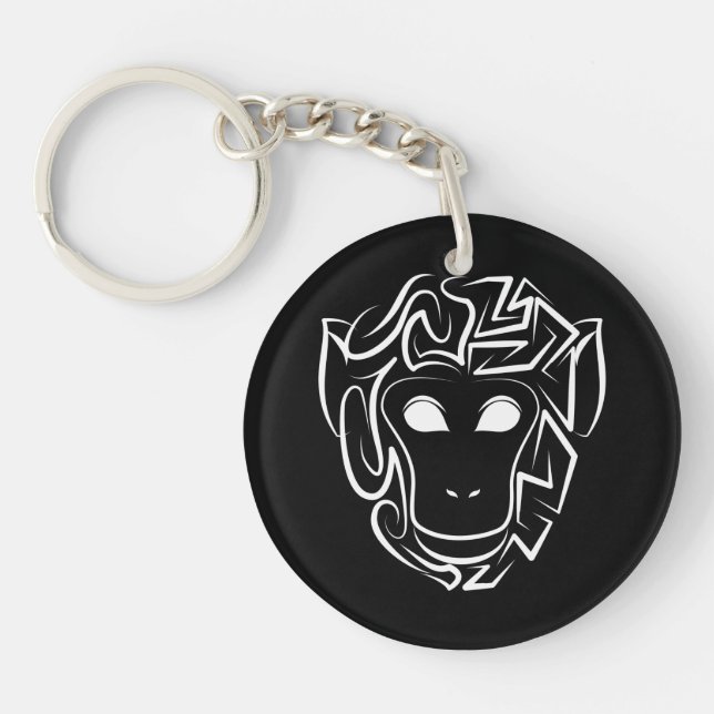 Black and White Tribal Monkey Keychain (Front)