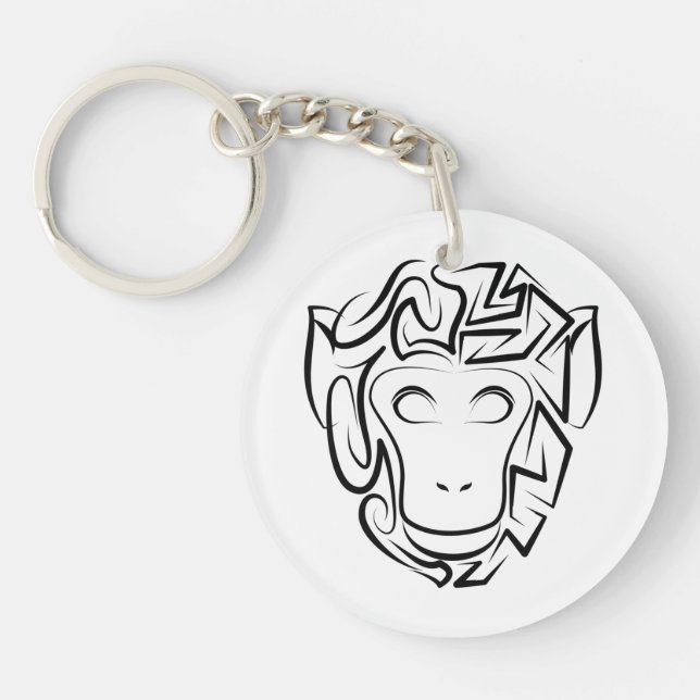 Black and White Tribal Monkey Keychain (Front)