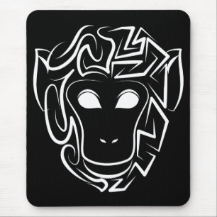 Black and White Tribal Monkey Mouse Pad