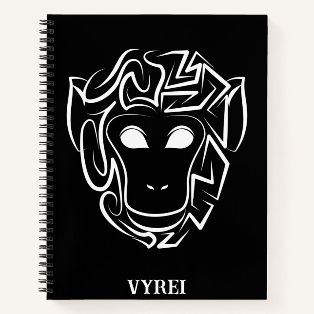 Black and White Tribal Monkey Notebook (Front)