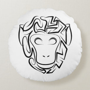 Black and White Tribal Monkey Round Pillow