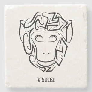 Black and White Tribal Monkey Stone Coaster