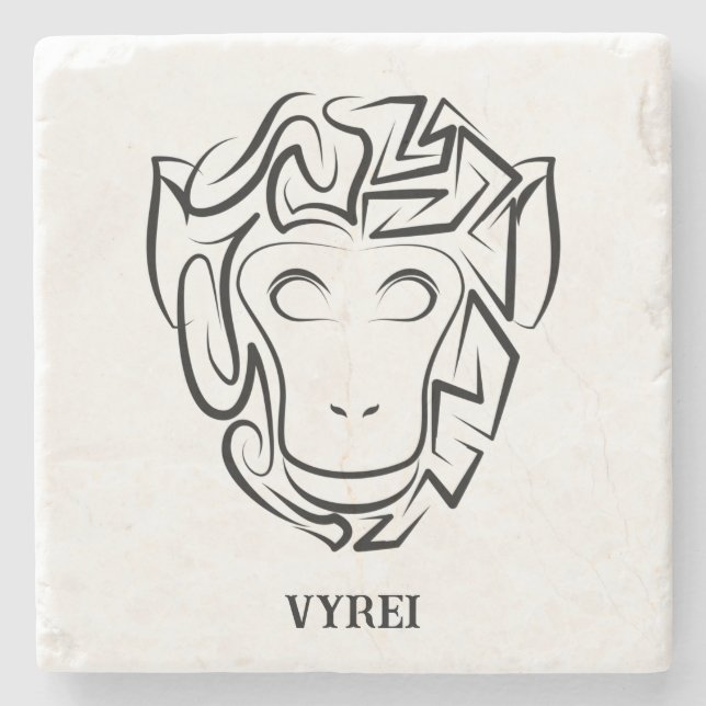 Black and White Tribal Monkey Stone Coaster (Front)