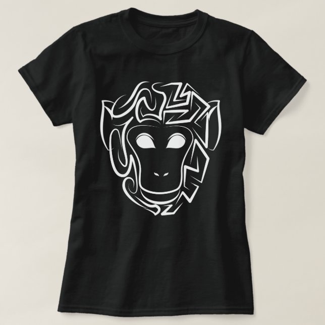 Black and White Tribal Monkey T-Shirt (Design Front)