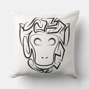 Black and White Tribal Monkey Throw Pillow