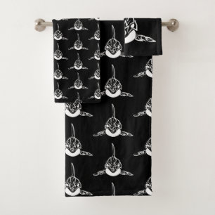 Black and White Tribal Orca Bath Towel Set