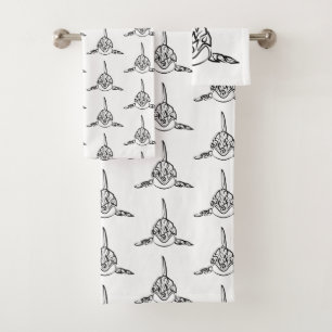 Black and White Tribal Orca Bath Towel Set