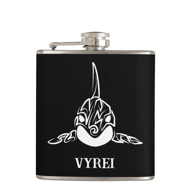Black and White Tribal Orca Hip Flask (Front)