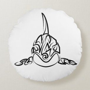 Black and White Tribal Orca Round Pillow