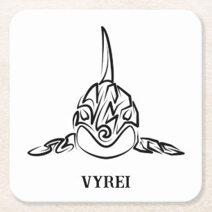 Black and White Tribal Orca Square Paper Coaster