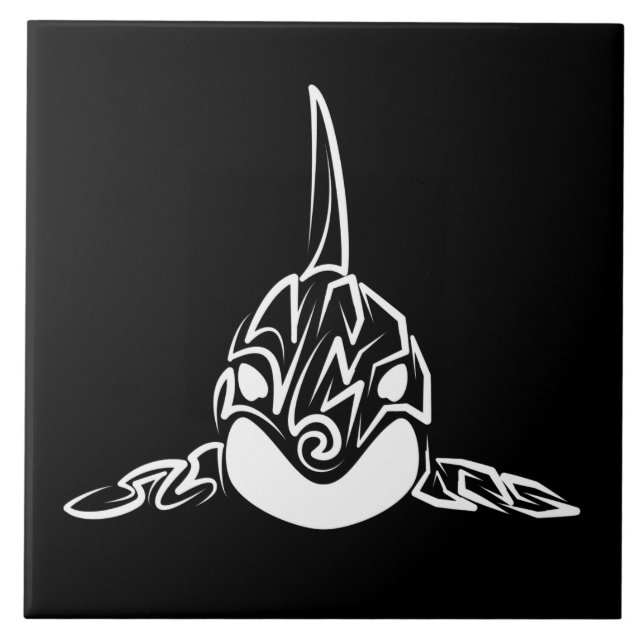 Black and White Tribal Orca Tile (Front)
