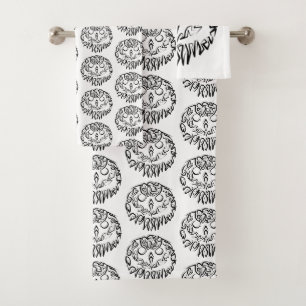 Black and White Tribal Owl Bath Towel Set