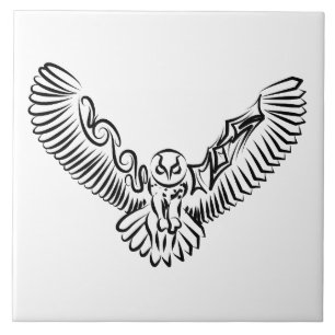 Black and White Tribal Owl Ceramic Tile