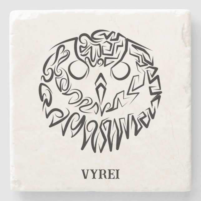 Black and White Tribal Owl Stone Coaster (Front)