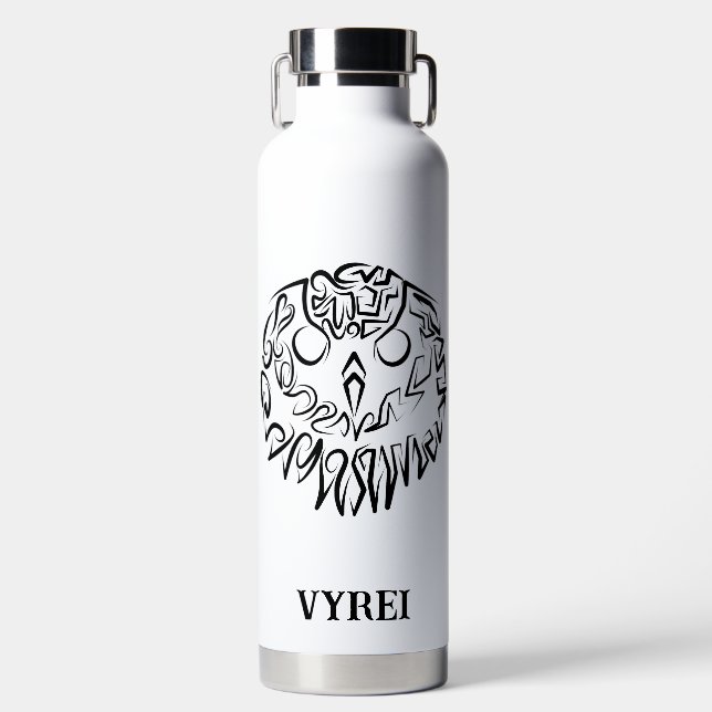 Black and White Tribal Owl Water Bottle (Front)