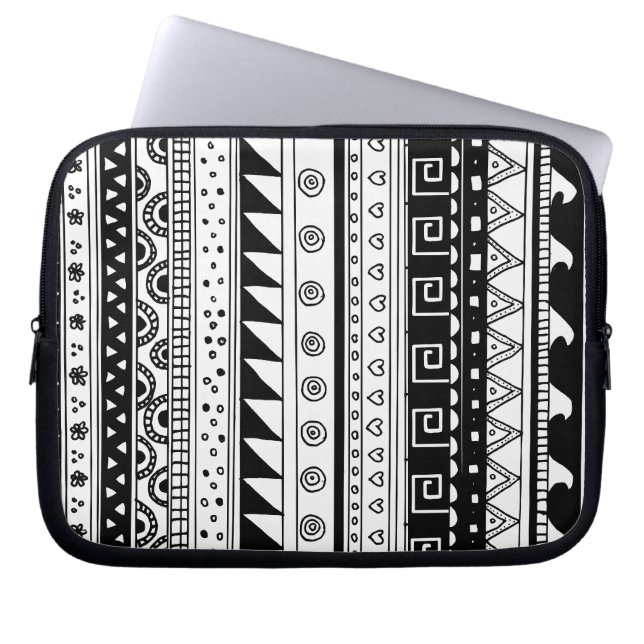 Black and white Tribal pattern Laptop Sleeve (Front)