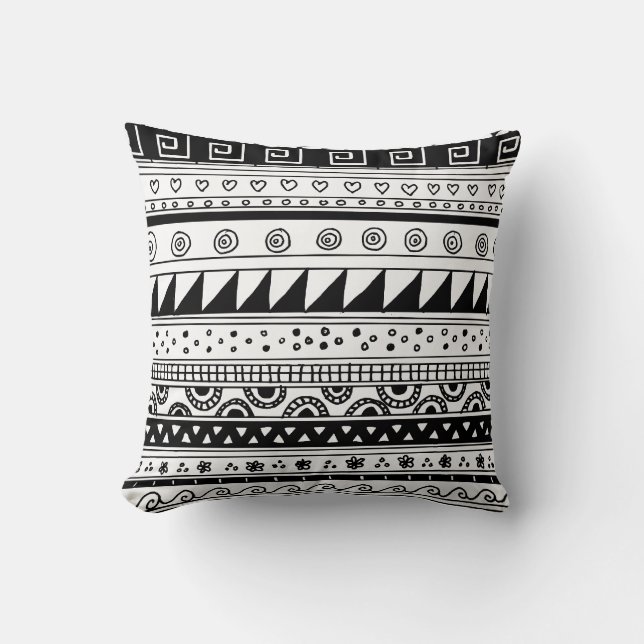 Black and white Tribal pattern Throw Pillow (Front)