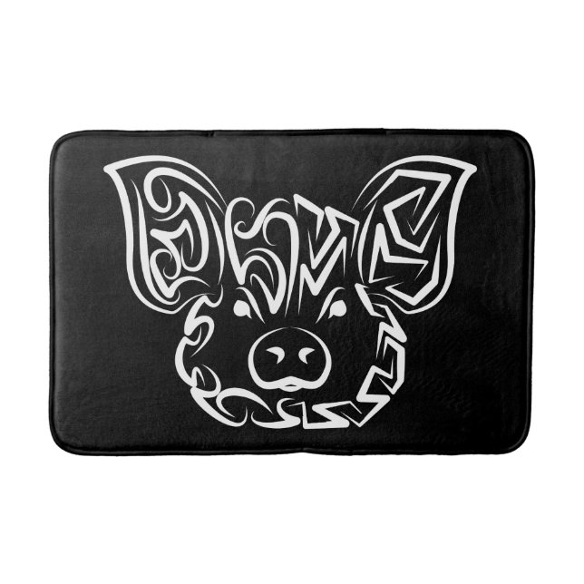 Black and White Tribal Pig Bath Mat (Front)