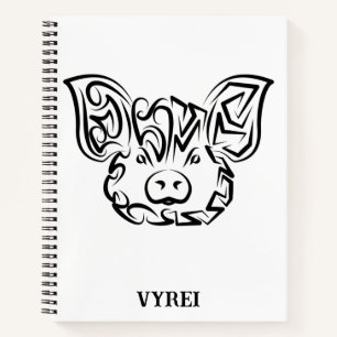 Black and White Tribal Pig Notebook