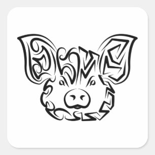 Black and White Tribal Pig Square Sticker
