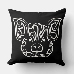 Black and White Tribal Pig Throw Pillow