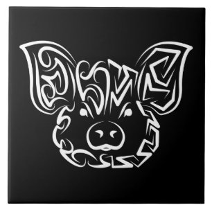 Black and White Tribal Pig Tile