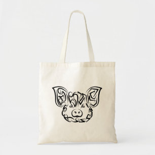 Black and White Tribal Pig Tote Bag
