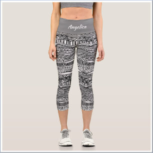 Black and White Tribal Print Capri Leggings