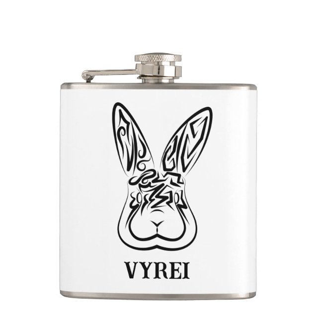 Black and White Tribal Rabbit Hip Flask (Front)