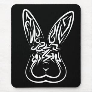 Black and White Tribal Rabbit Mouse Pad