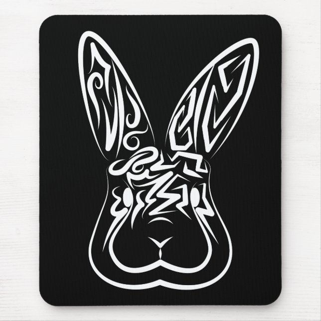 Black and White Tribal Rabbit Mouse Pad (Front)
