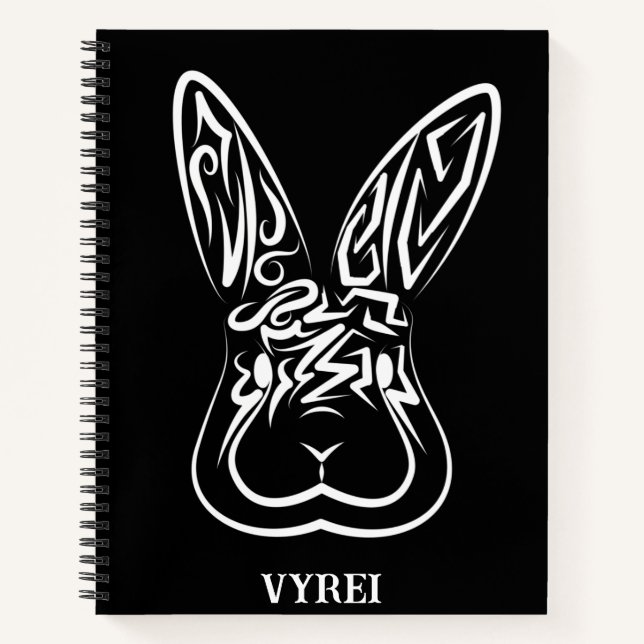 Black and White Tribal Rabbit Notebook (Front)