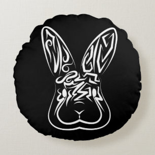 Black and White Tribal Rabbit Round Pillow