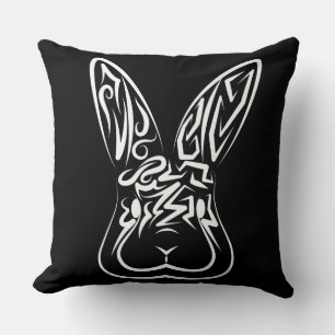 Black and White Tribal Rabbit Throw Pillow