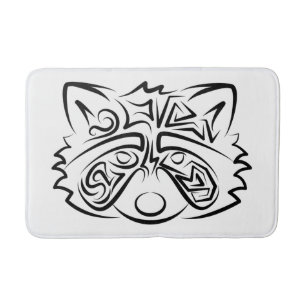Black and White Tribal Raccoon Bath Mat
