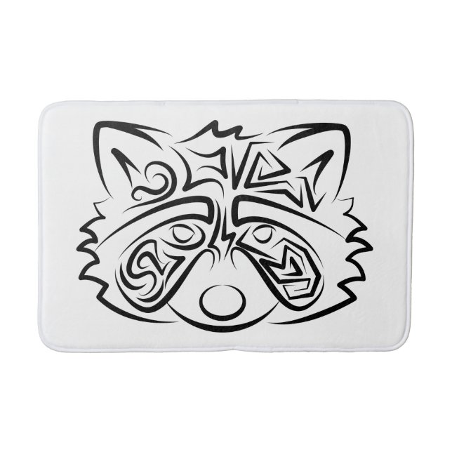 Black and White Tribal Raccoon Bath Mat (Front)
