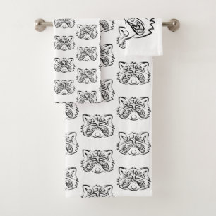 Black and White Tribal Raccoon Bath Towel Set
