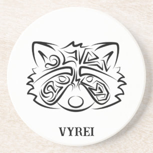Black and White Tribal Raccoon Coaster