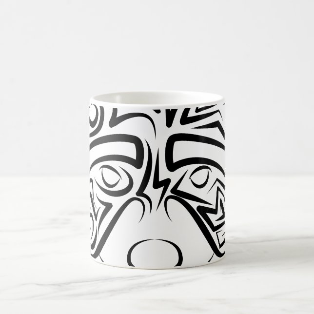 Black and White Tribal Raccoon Coffee Mug (Center)