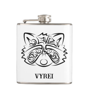 Black and White Tribal Raccoon Hip Flask