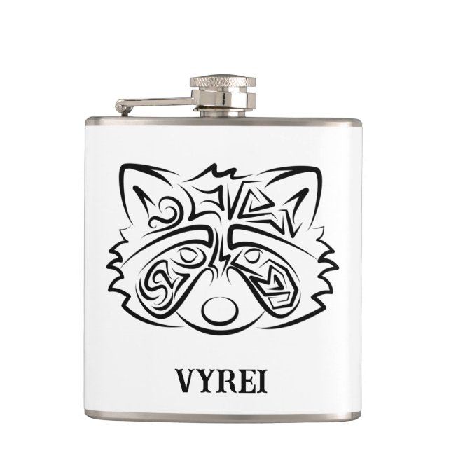 Black and White Tribal Raccoon Hip Flask (Front)