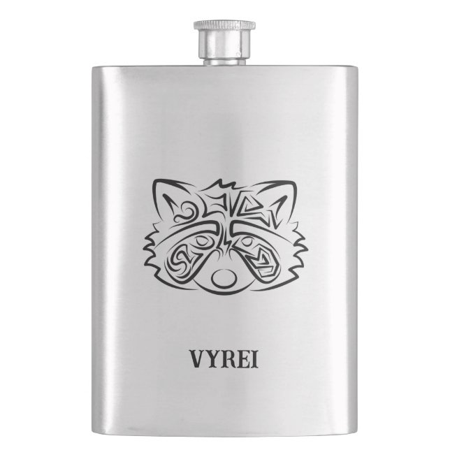 Black and White Tribal Raccoon Hip Flask (Front)