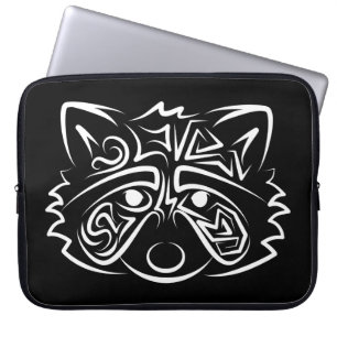 Black and White Tribal Raccoon Laptop Sleeve